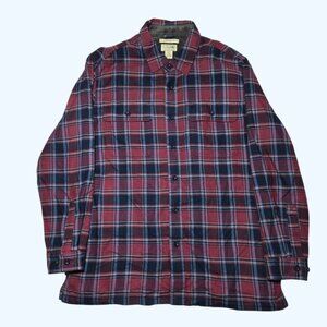LL Bean Fleece Lined Flannel Shirt Jacket Shacket Mens Large Traditional Fit